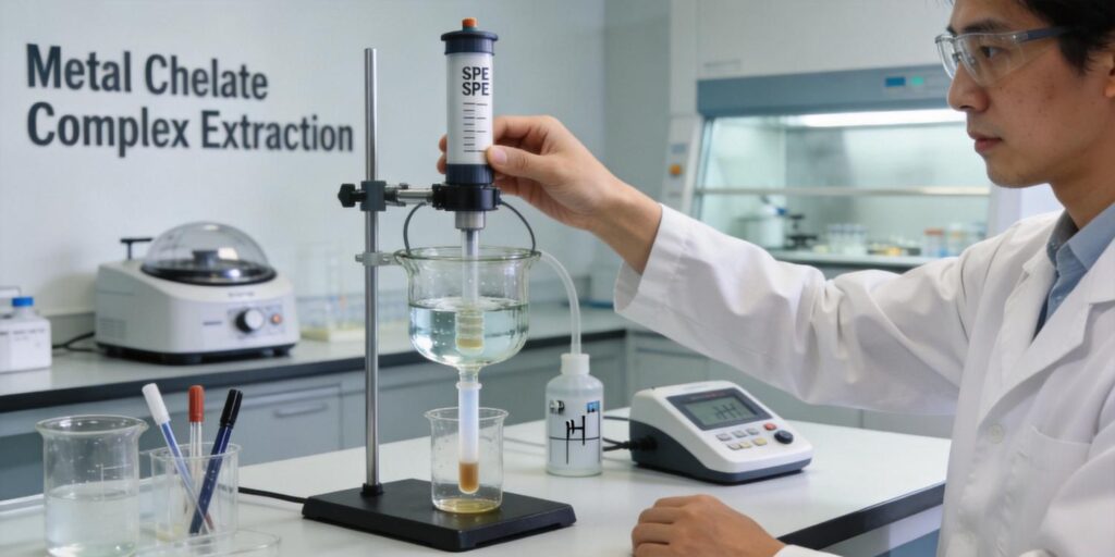 SPE cartridge extraction of heavy metal chelates from water samples