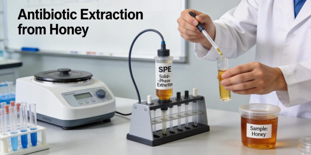 SPE cartridge extracting antibiotic residues from honey sample