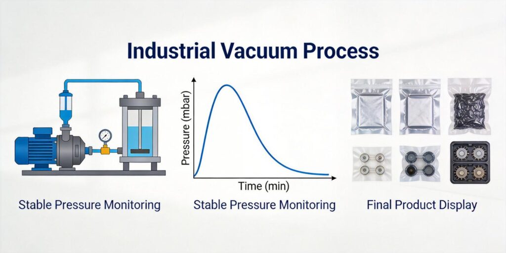 Vacuum gauge showing stable pressure during industrial process