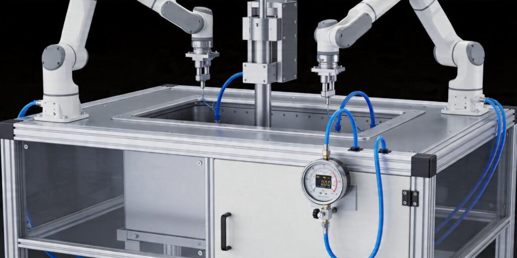 Vacuum gauge mounted on automated leak testing station