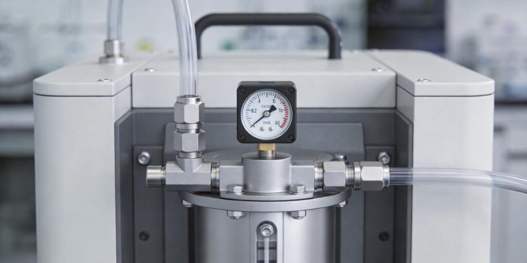 Compact vacuum gauge installed on laboratory R&D equipment