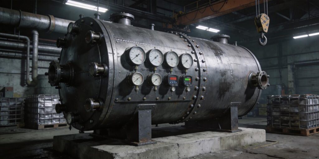 Large industrial vacuum chamber with vacuum gauges installed