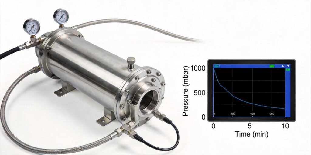 Vacuum gauge installed on isolated chamber during leak test