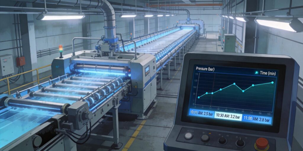 Vacuum pressure trend displayed during long coating process