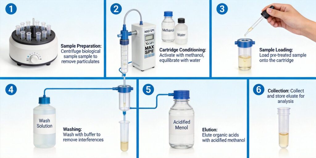 MAX SPE cartridge extracting organic acids from biological samples