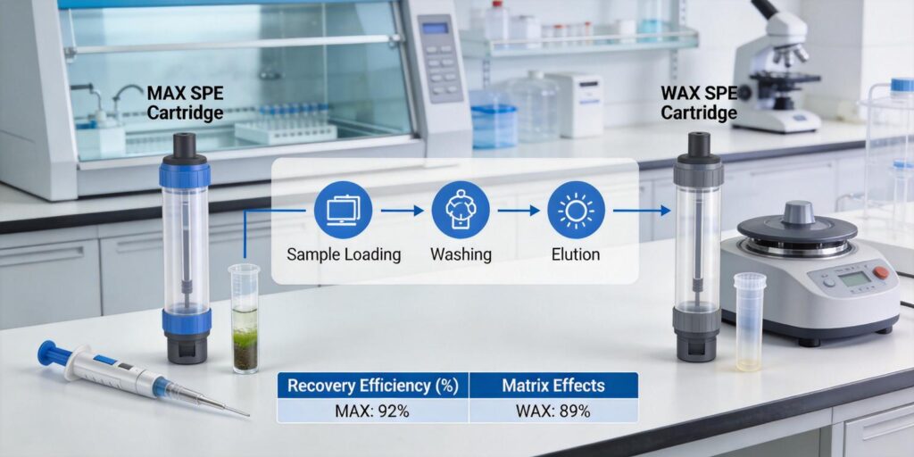 comparison of MAX and WAX SPE cartridges used for acidic compound extraction
