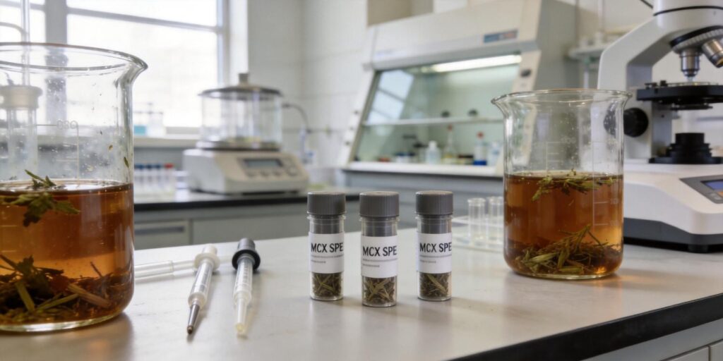 laboratory SPE extraction of alkaloids from herbal medicine samples