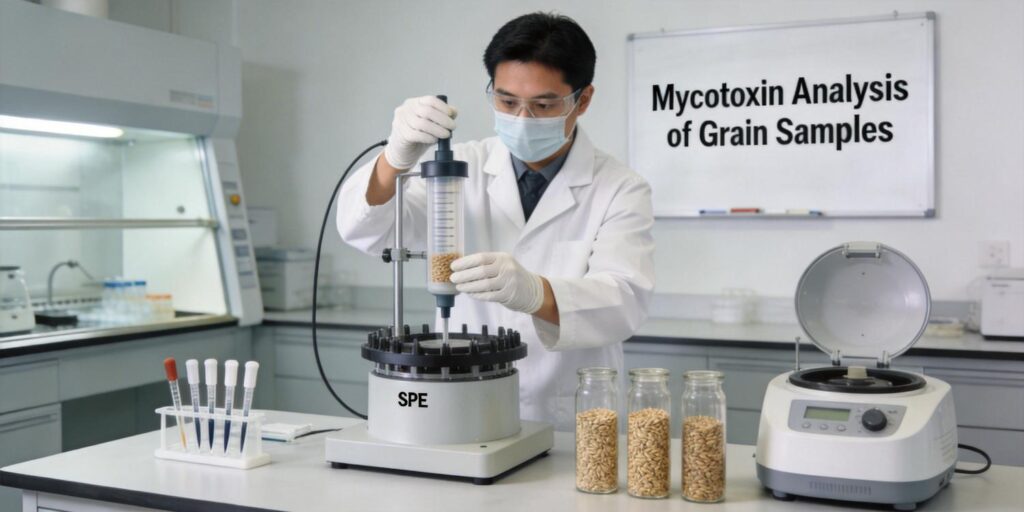 SPE cartridge extracting mycotoxins from grain samples