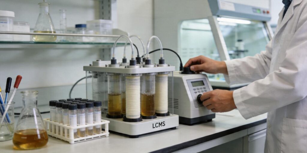 SPE cartridge workflow extracting pharmaceutical residues from wastewater samples