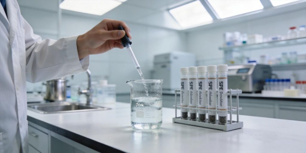 SPE cartridge extraction of pesticide residues from drinking water samples
