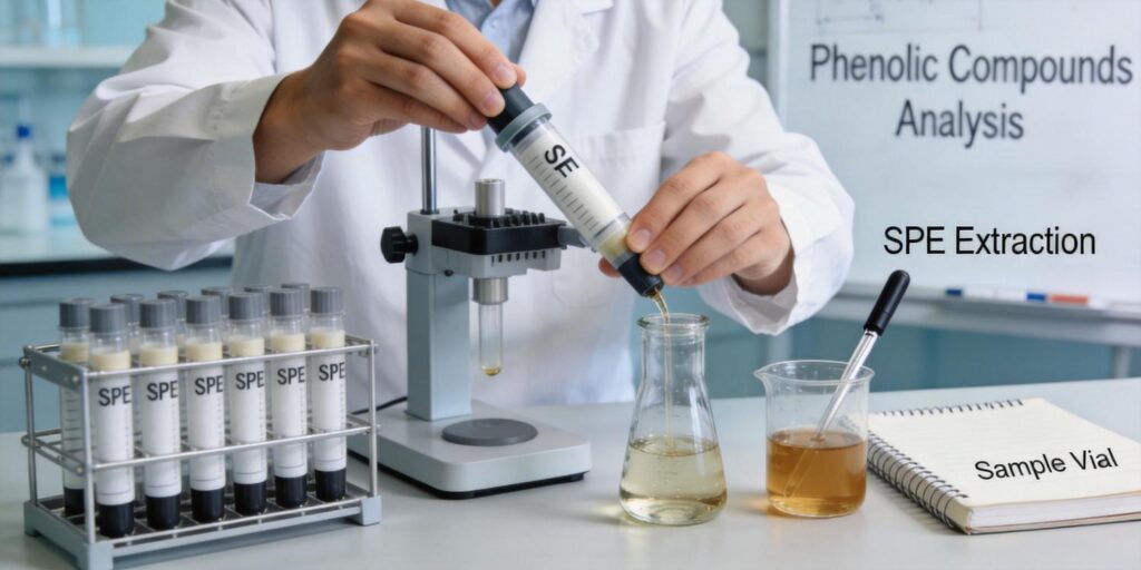 SPE cartridge extracting phenolic contaminants from water
