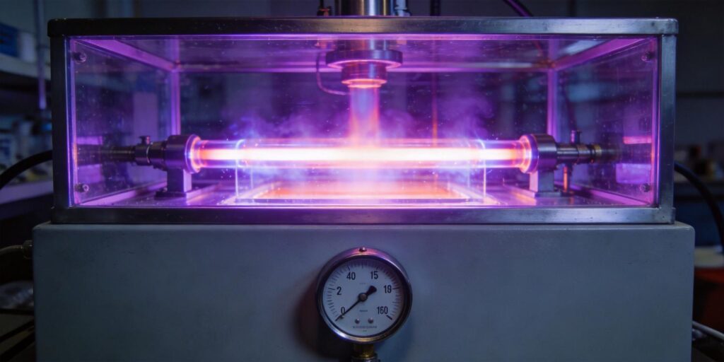 Vacuum gauge mounted on plasma cleaning chamber
