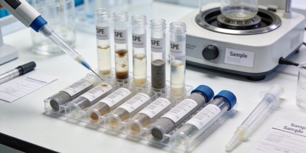 SPE cartridge removing proteins during biological sample preparation