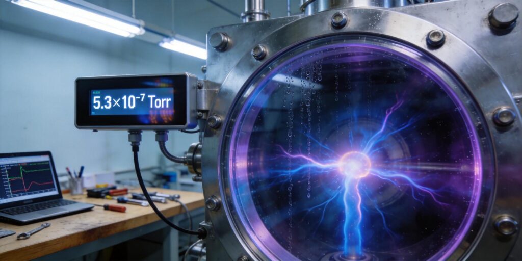 Vacuum gauge reading displayed during plasma operation