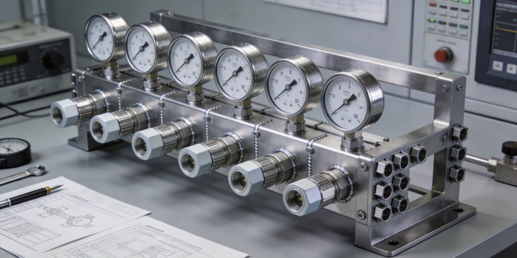 Multiple vacuum gauges installed on manifold for redundancy