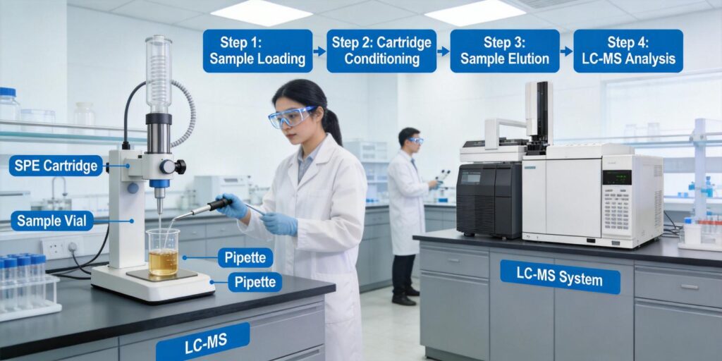 laboratory performing reproducible SPE sample preparation workflow