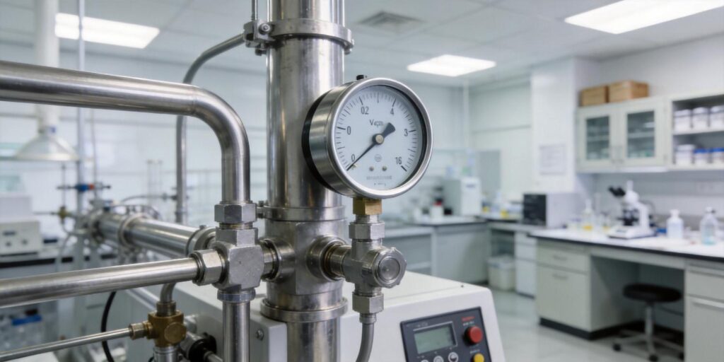 Vacuum gauge installed in university laboratory vacuum setup