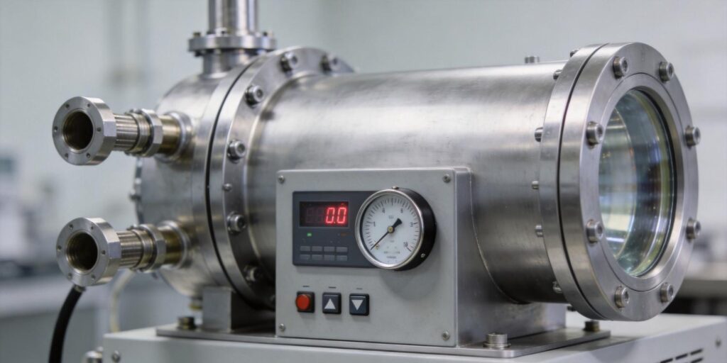 Vacuum gauge mounted on university sputtering chamber