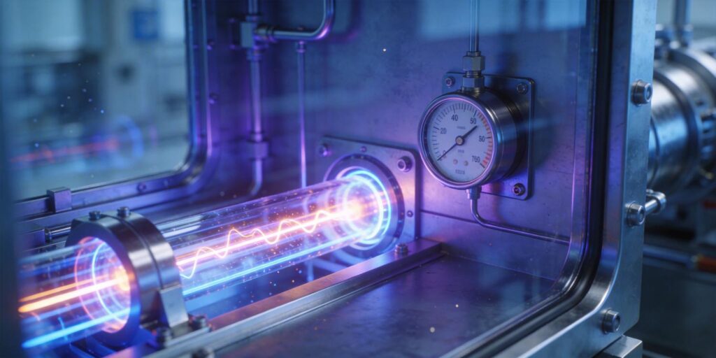 Vacuum gauge mounted on semiconductor plasma etch chamber