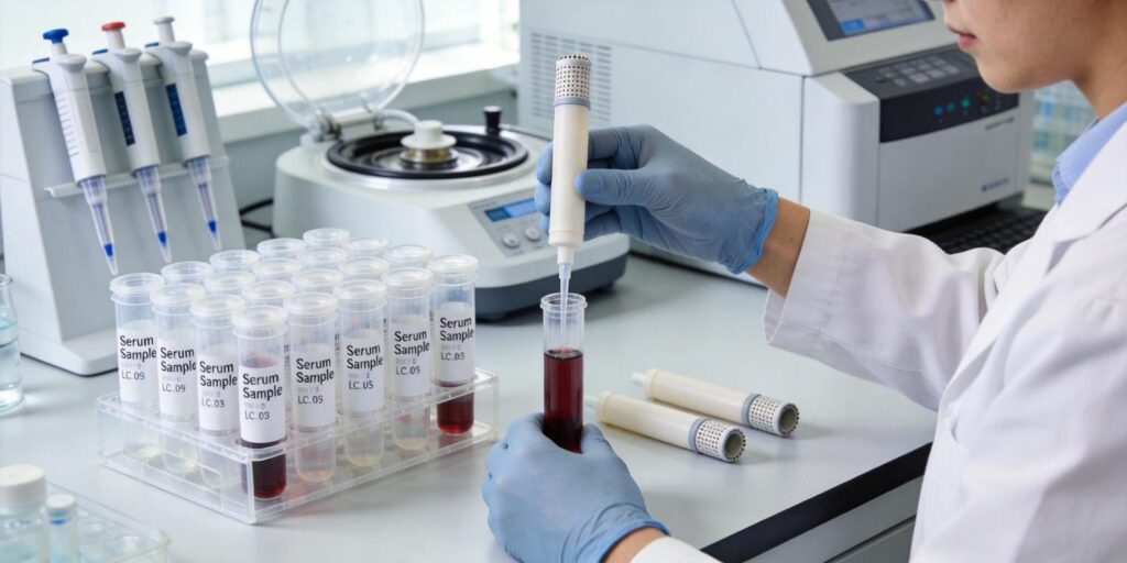 SPE cartridge cleanup of serum samples in clinical LC-MS laboratory