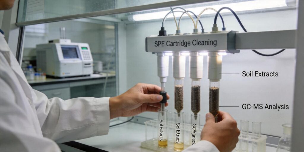 SPE cleanup of soil extracts prior to GC-MS environmental analysis