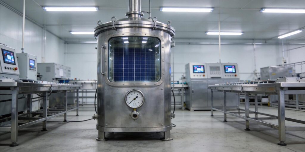 Vacuum gauge mounted on solar panel coating chamber