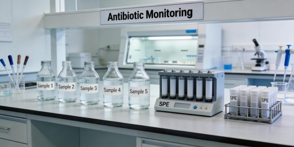 SPE extraction of antibiotic residues from aquaculture water samples