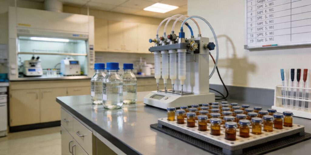 SPE cartridge extraction of trace antibiotics from drinking water samples