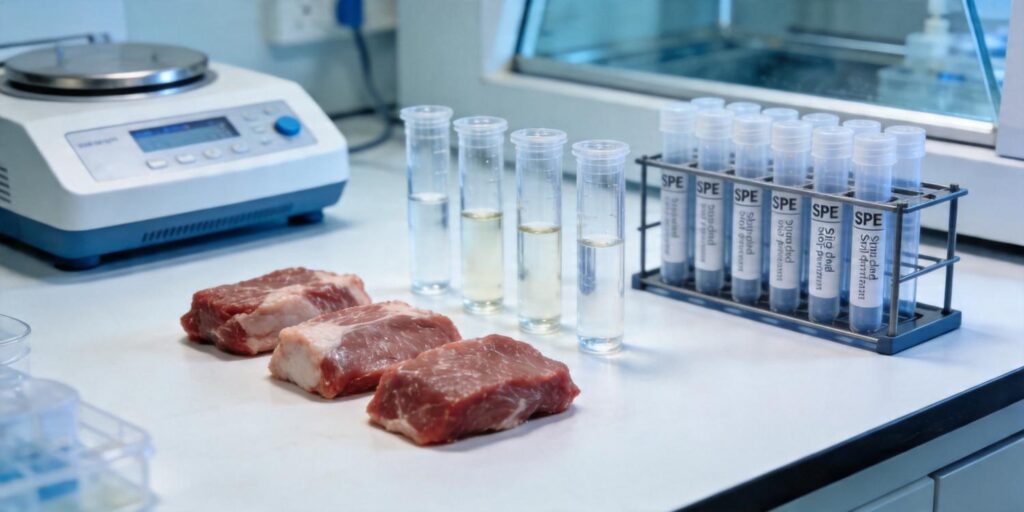 SPE purification of meat extracts used for antibiotic residue testing