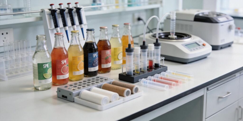 laboratory SPE extraction used to analyze flavor compounds in beverages