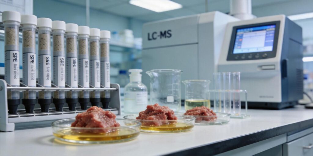 Solid phase extraction setup used for removing lipids from fatty food extracts
