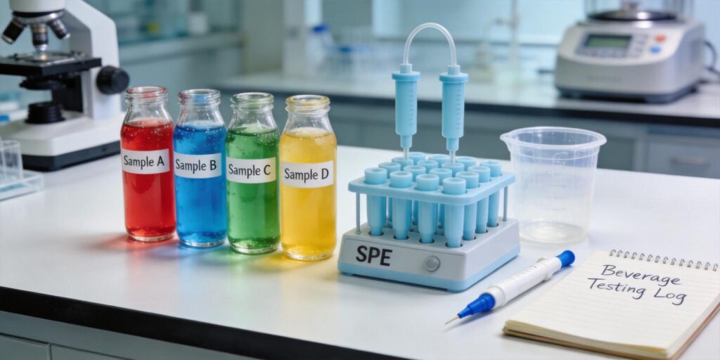 Laboratory SPE cleanup used to analyze colorants in beverage products