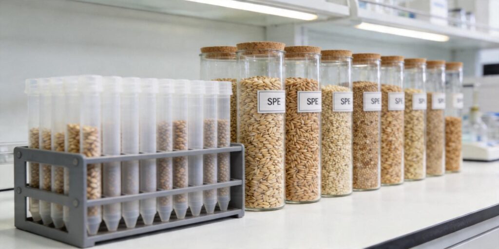 SPE purification of grain extracts used for contaminant testing