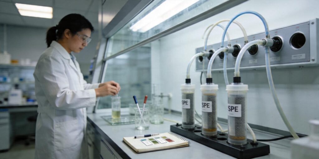SPE cartridge extraction of herbicides from agricultural runoff samples