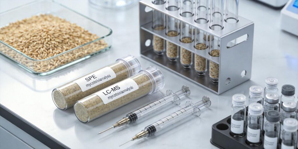 Solid phase extraction workflow for mycotoxin cleanup in grain laboratory testing