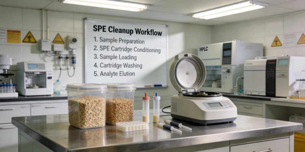 SPE cartridge method used to clean grain extracts for mycotoxin detection