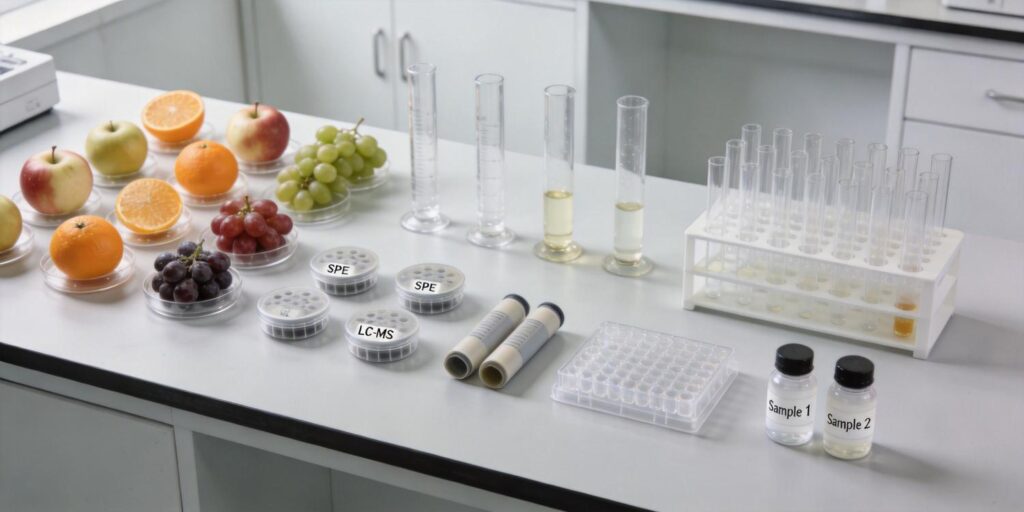 SPE cleanup workflow used for pesticide analysis in fruit samples
