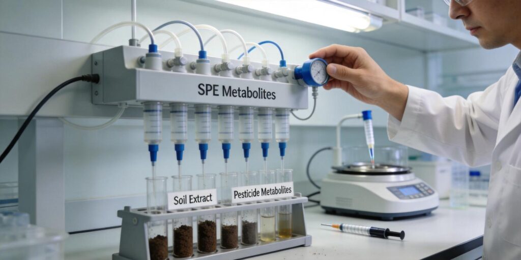 SPE cleanup workflow for soil pesticide metabolite analysis