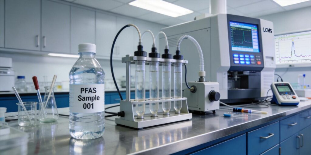 SPE cartridges extracting PFAS contaminants from drinking water samples