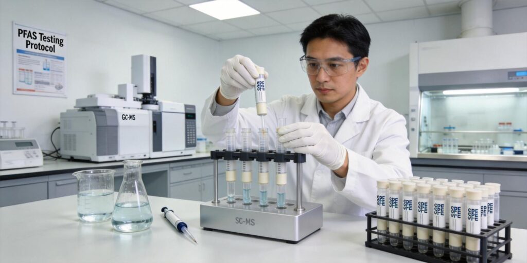 SPE cartridges extracting PFAS contaminants from environmental water samples