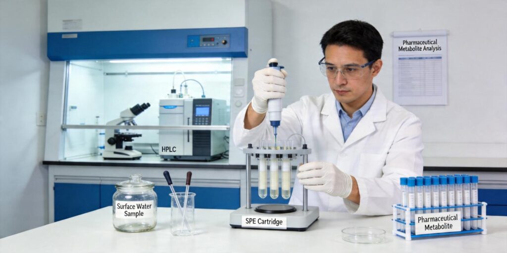 SPE extraction of pharmaceutical metabolites from surface water samples