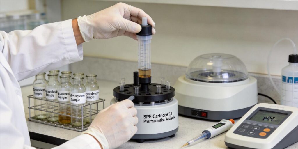 SPE cartridge extraction of pharmaceuticals from groundwater samples