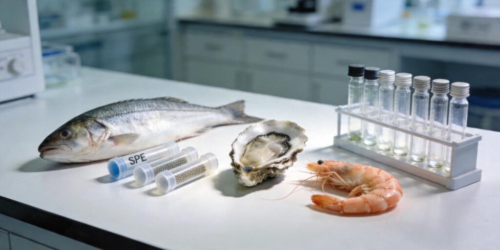 SPE purification of seafood extracts used for toxin analysis