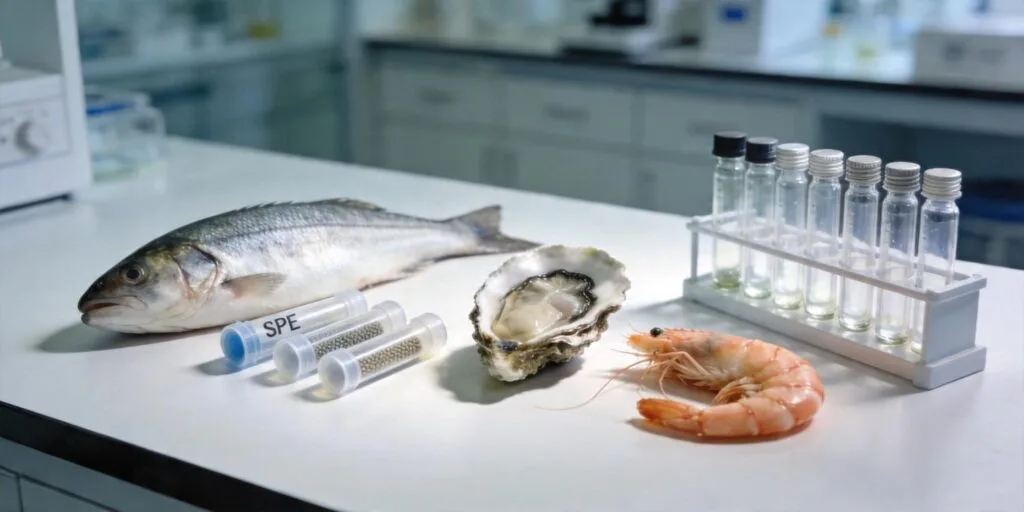 SPE purification of seafood extracts used for toxin analysis