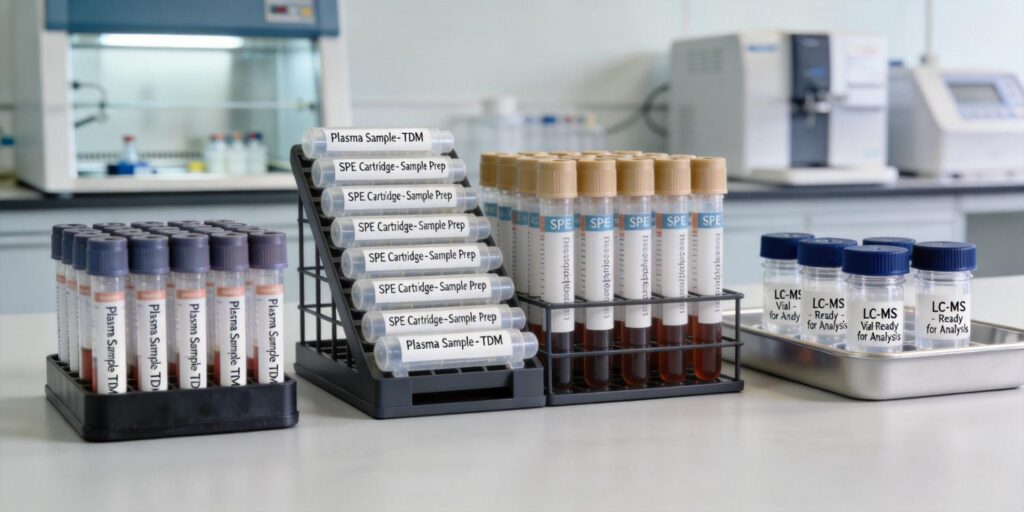 SPE sample preparation workflow for therapeutic drug monitoring in clinical lab