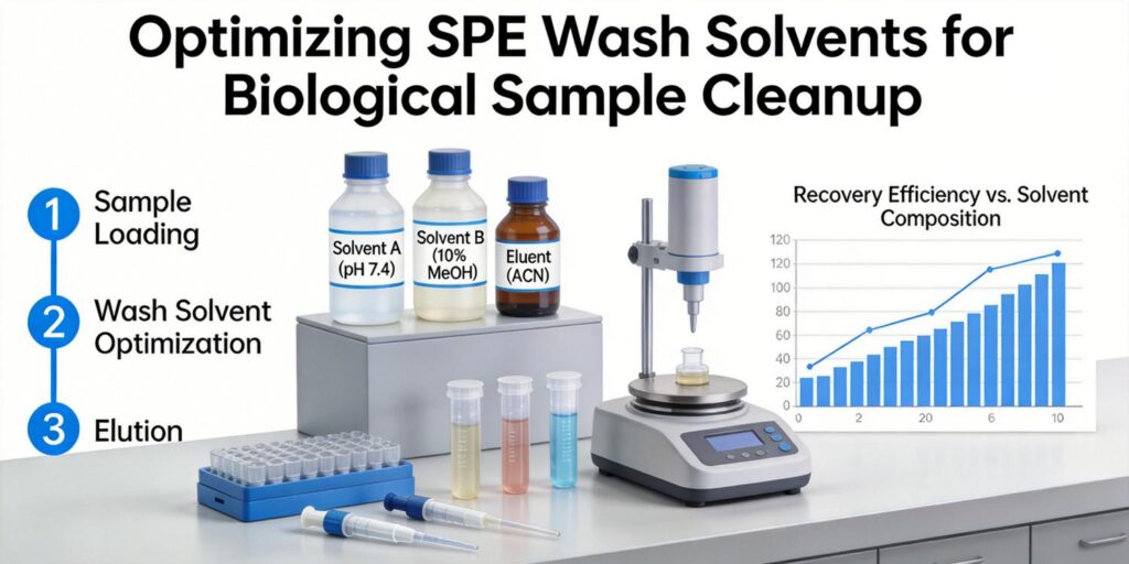 laboratory optimizing SPE wash solvents during sample preparation