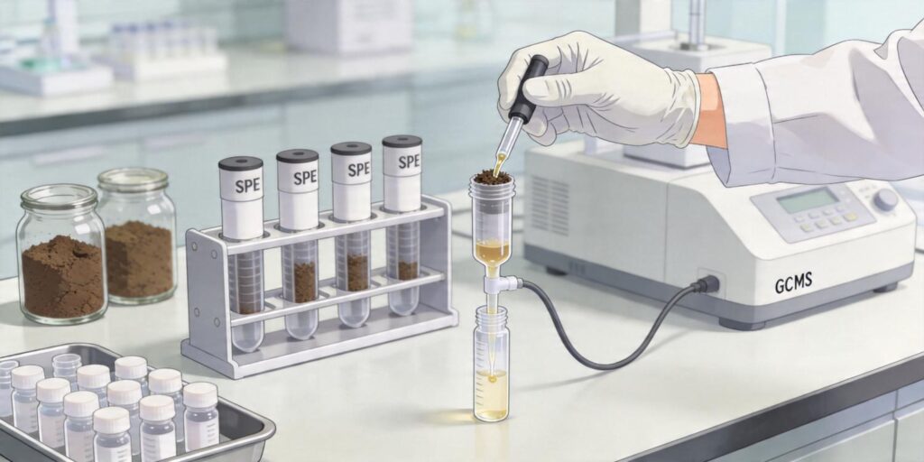 SPE cleanup workflow for PAHs in soil extracts before GC-MS analysis