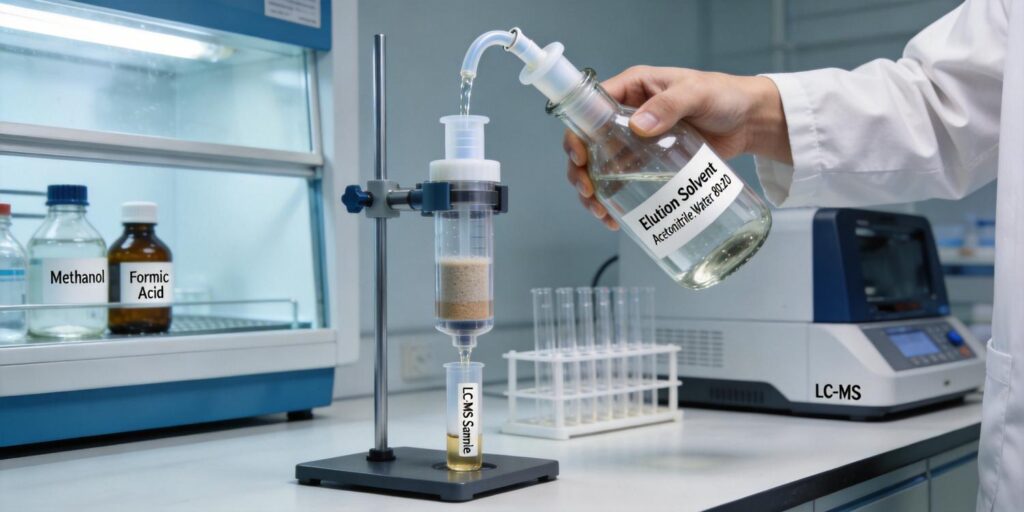 laboratory SPE elution step using solvents during LC-MS sample preparation