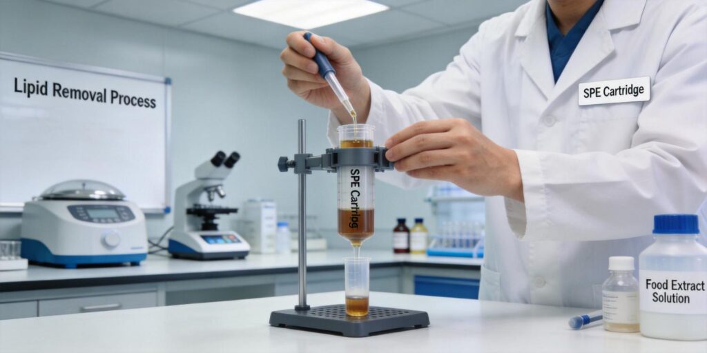 SPE cartridge removing lipids from food extract samples