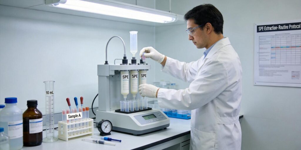 laboratory performing routine SPE extraction workflow